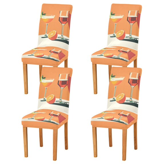 Yayeee 4 Pack Dining Chair Covers Stretch Parson Chairs Slipcovers Seat Protector, Orange Glasses