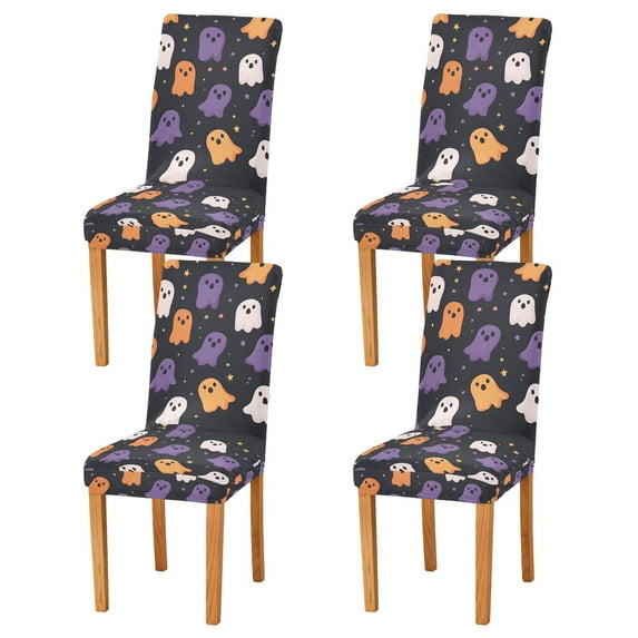 Yayeee 4 Pack Dining Chair Covers Stretch Parson Chairs Slipcovers Seat Protector, Orange Halloween Ghosts