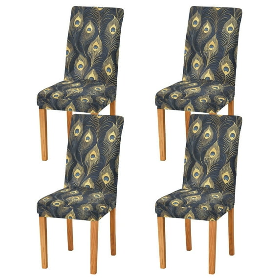 Yayeee 4 Pack Dining Chair Covers Stretch Parson Chairs Slipcovers Seat Protector, Peacock Feathers Pattern