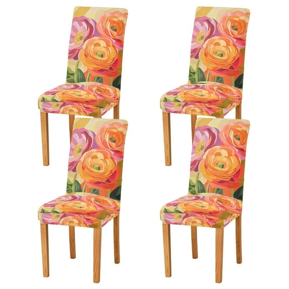 Yayeee 4 Pack Dining Chair Covers Stretch Parson Chairs Slipcovers Seat Protector, Pink Abstract Floral