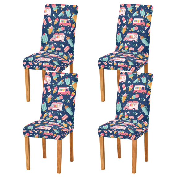 Yayeee 4 Pack Dining Chair Covers Stretch Parson Chairs Slipcovers Seat Protector, Pink Cartoon Truck Pattern