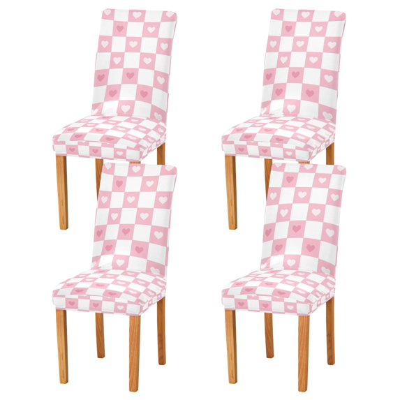 Yayeee 4 Pack Dining Chair Covers Stretch Parson Chairs Slipcovers Seat Protector, Pink Checkered Heart