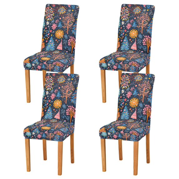 Yayeee 4 Pack Dining Chair Covers Stretch Parson Chairs Slipcovers Seat Protector, Pink Christmas Splendor