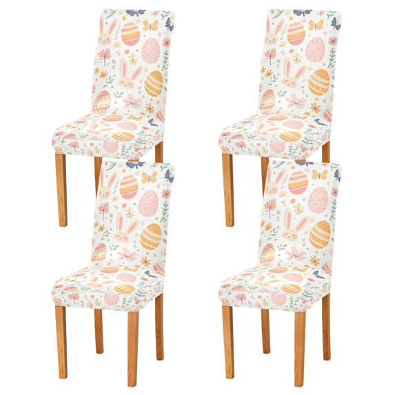 Yayeee 4 Pack Dining Chair Covers Stretch Parson Chairs Slipcovers Seat Protector, Pink Easter Eggs