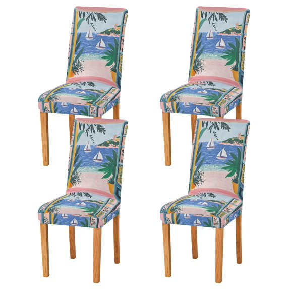 Yayeee 4 Pack Dining Chair Covers Stretch Parson Chairs Slipcovers Seat Protector, Pink Seaside