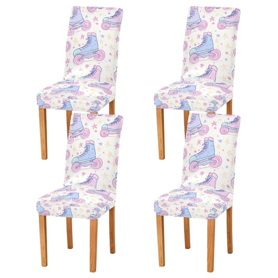 Yayeee 4 Pack Dining Chair Covers Stretch Parson Chairs Slipcovers Seat Protector, Pink Skates