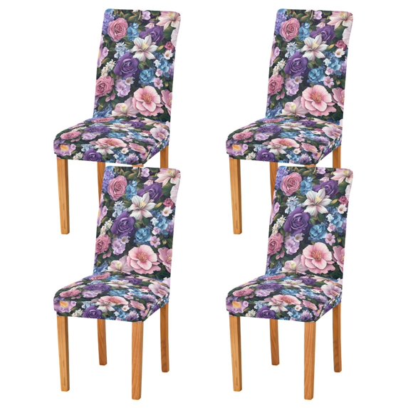 Yayeee 4 Pack Dining Chair Covers Stretch Parson Chairs Slipcovers Seat Protector, Pink and Purple Flowers