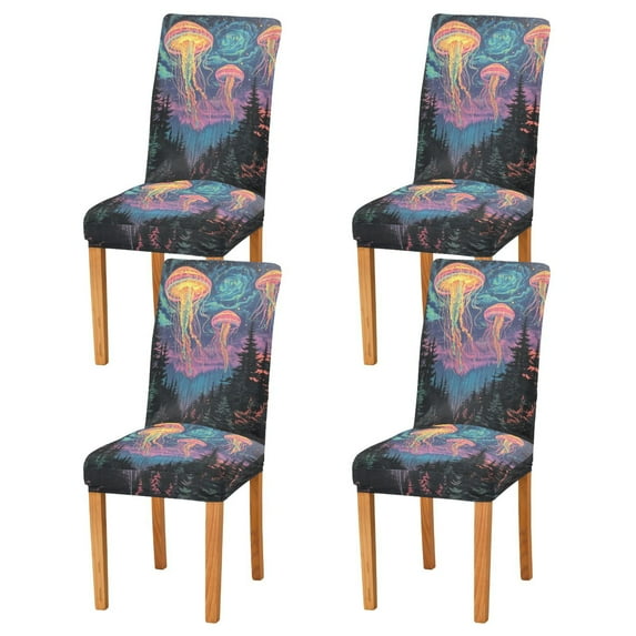 Yayeee 4 Pack Dining Chair Covers Stretch Parson Chairs Slipcovers Seat Protector, Psychedelic Jellyfish