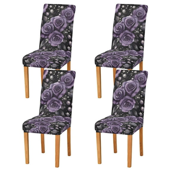 Yayeee 4 Pack Dining Chair Covers Stretch Parson Chairs Slipcovers Seat Protector, Purple Roses