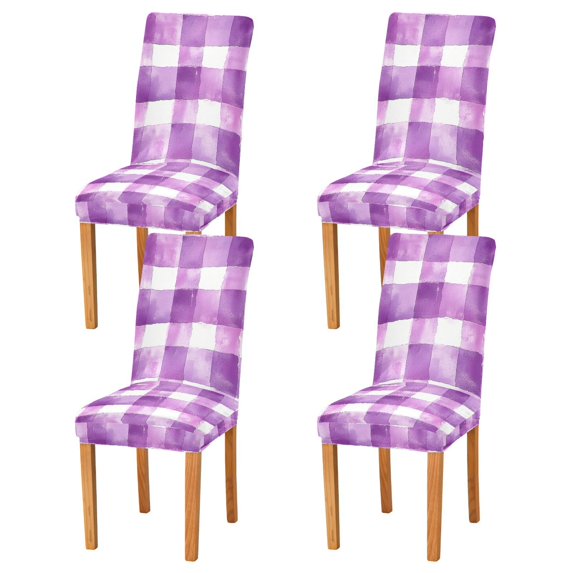 Yayeee 4 Pack Dining Chair Covers Stretch Parson Chairs Slipcovers Seat Protector, Purple and White Pattern