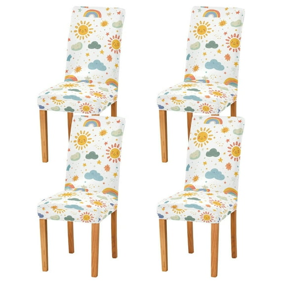 Yayeee 4 Pack Dining Chair Covers Stretch Parson Chairs Slipcovers Seat Protector, Rainbows Pattern