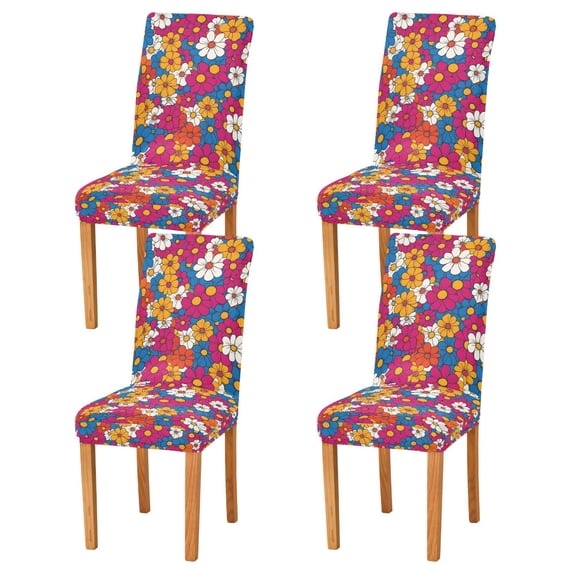 Yayeee 4 Pack Dining Chair Covers Stretch Parson Chairs Slipcovers Seat Protector, Red Whimsical Floral