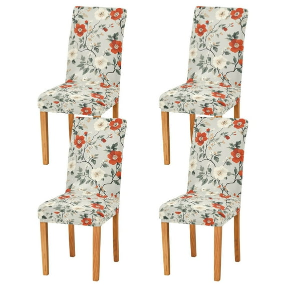 Yayeee 4 Pack Dining Chair Covers Stretch Parson Chairs Slipcovers Seat Protector, Red and White Floral Pattern