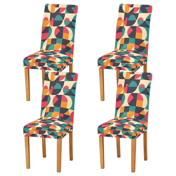 Yayeee 4 Pack Dining Chair Covers Stretch Parson Chairs Slipcovers Seat Protector, Retro Geometric