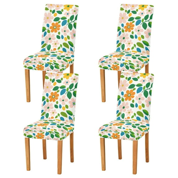 Yayeee 4 Pack Dining Chair Covers Stretch Parson Chairs Slipcovers Seat Protector, Retro Orange Floral