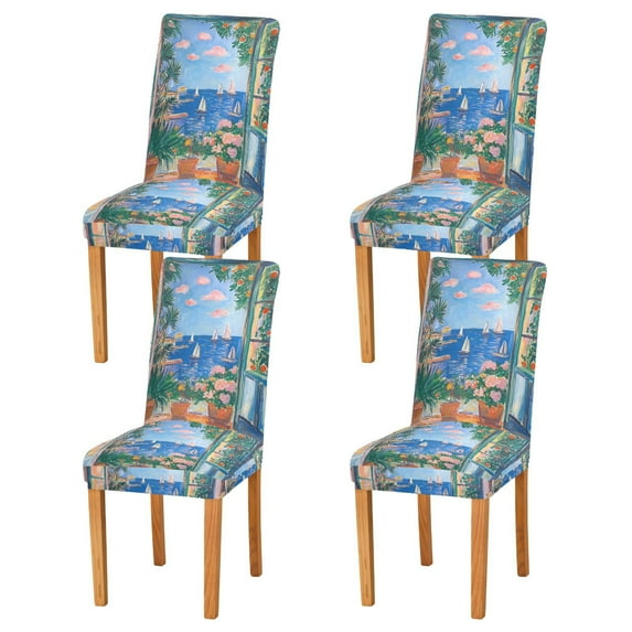 Yayeee 4 Pack Dining Chair Covers Stretch Parson Chairs Slipcovers Seat Protector, Sea Window