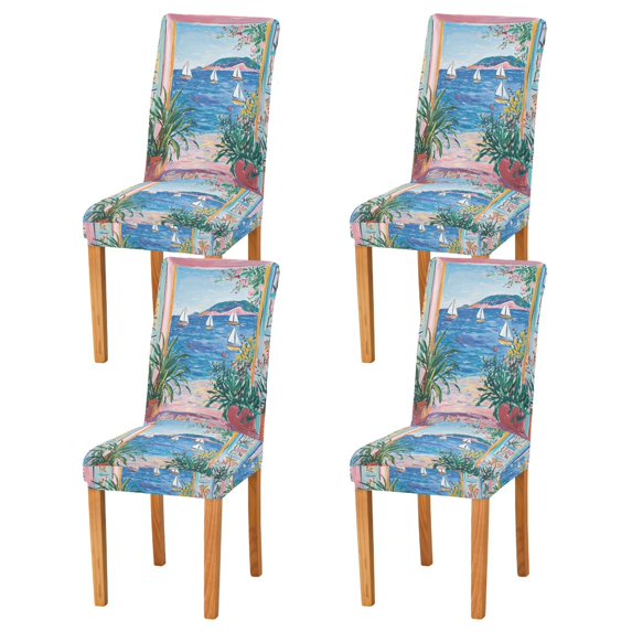 Yayeee 4 Pack Dining Chair Covers Stretch Parson Chairs Slipcovers Seat Protector, Seaside Door