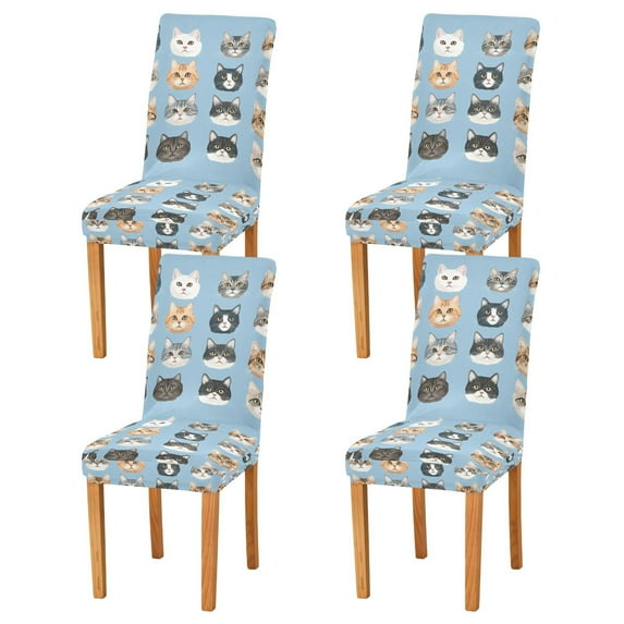 Yayeee 4 Pack Dining Chair Covers Stretch Parson Chairs Slipcovers Seat Protector, Vibrant Cute Cat