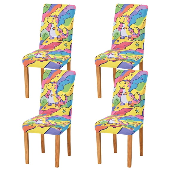 Yayeee 4 Pack Dining Chair Covers Stretch Parson Chairs Slipcovers Seat Protector, Vibrant Dinosaur