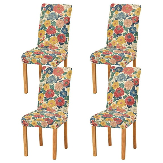 Yayeee 4 Pack Dining Chair Covers Stretch Parson Chairs Slipcovers Seat Protector, Vibrant Flowers Pattern