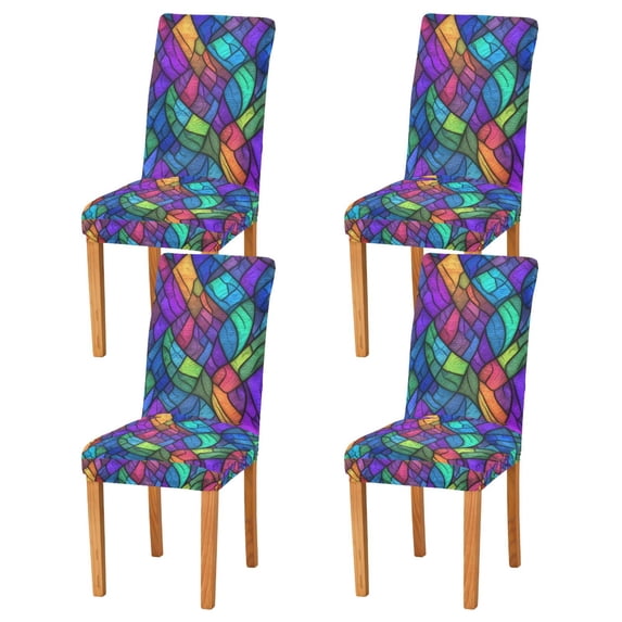 Yayeee 4 Pack Dining Chair Covers Stretch Parson Chairs Slipcovers Seat Protector, Vibrant Stained Glass Pattern
