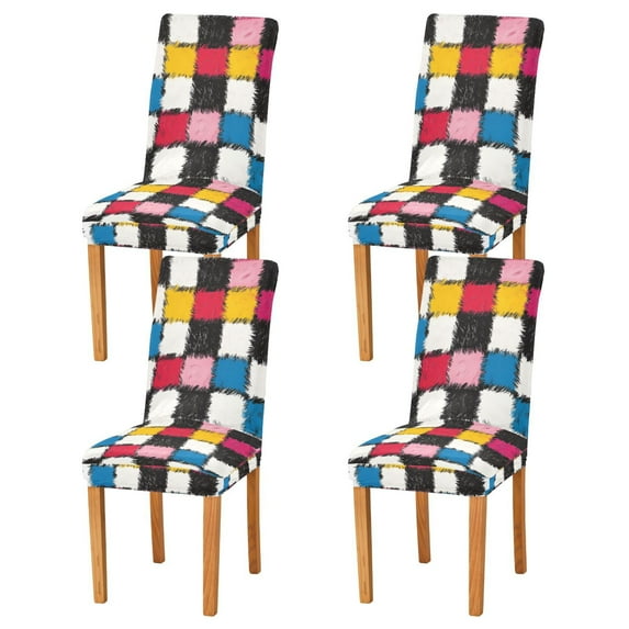 Yayeee 4 Pack Dining Chair Covers Stretch Parson Chairs Slipcovers Seat Protector, White Checkered Pattern