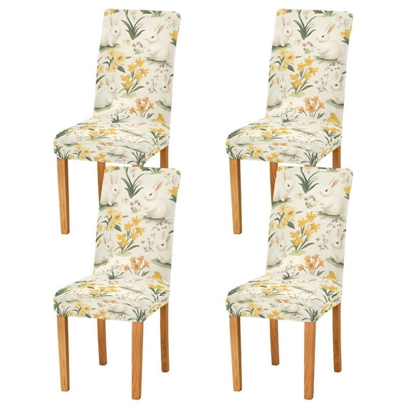 Yayeee 4 Pack Dining Chair Covers Stretch Parson Chairs Slipcovers Seat Protector, White Rabbits