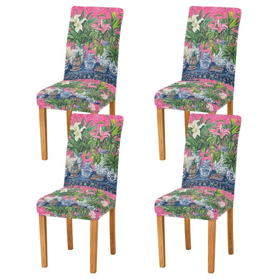 Yayeee 4 Pack Dining Chair Covers Stretch Parson Chairs Slipcovers Seat Protector, White Vibrant Flowers