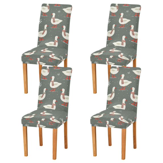 Yayeee 4 Pack Dining Chair Covers Stretch Parson Chairs Slipcovers Seat Protector, Winter Goose