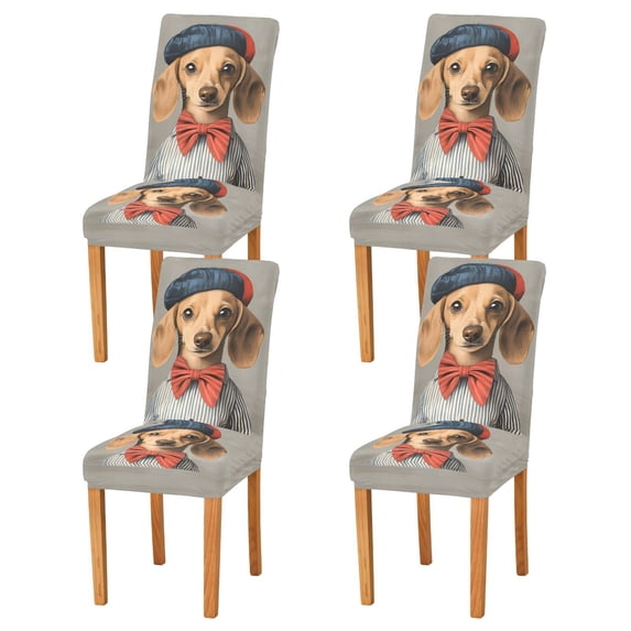 Yayeee 4 Pack Dining Chair Covers Stretch Parson Chairs Slipcovers Seat Protector, Yellow Dog Artist