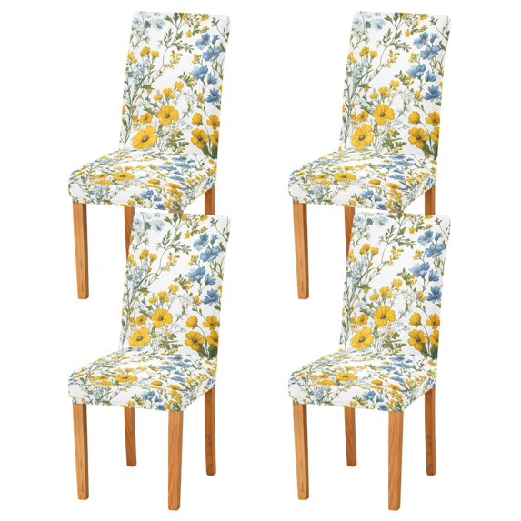 Yayeee 4 Pack Dining Chair Covers Stretch Parson Chairs Slipcovers Seat Protector, Yellow Floral