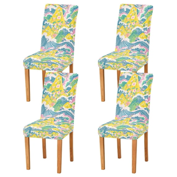 Yayeee 4 Pack Dining Chair Covers Stretch Parson Chairs Slipcovers Seat Protector, Yellow Mountains