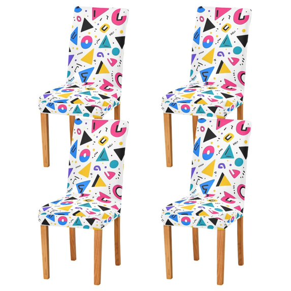Yayeee 4 Pack Dining Chair Covers Stretch Parson Chairs Slipcovers Seat Protector, Yellow Retro Shapes