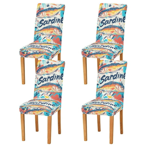 Yayeee 4 Pack Dining Chair Covers Stretch Parson Chairs Slipcovers Seat Protector, Yellow Sardines Pattern