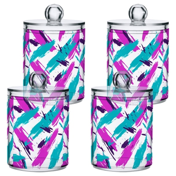 Yayeee 4 Pack Qtip Holder Dispenser for Bathroom with Lid Cotton Swab Canister, Abstract Drawing