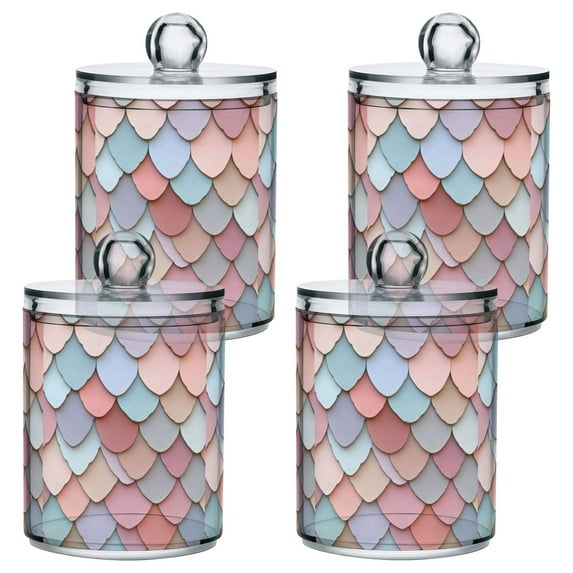 Yayeee 4 Pack Qtip Holder Bathroom Cotton Swab Canister with Lid Clear Dispenser Set, Art Pattern