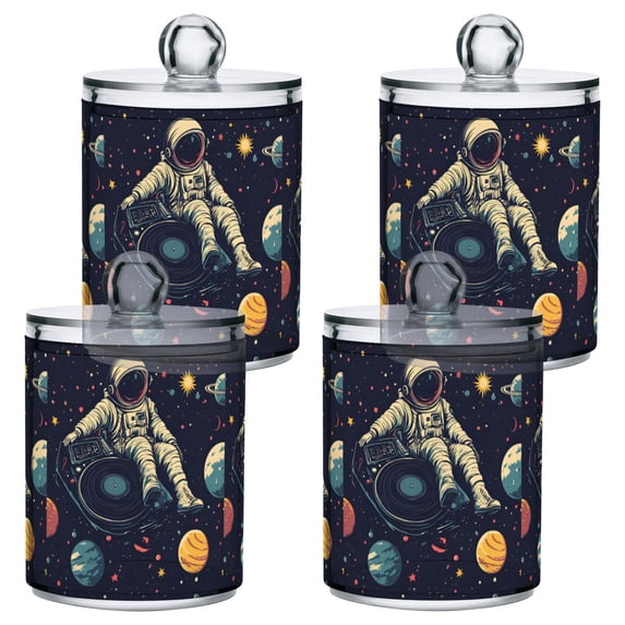 Yayeee 4 Pack Qtip Holder Bathroom Cotton Swab Canister with Lid Clear Dispenser Set, Astronaut Space
