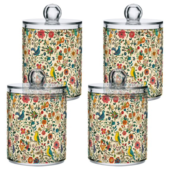 Yayeee 4 Pack Qtip Holder Bathroom Cotton Swab Canister with Lid Clear Dispenser Set, Beige Cartoon Animals