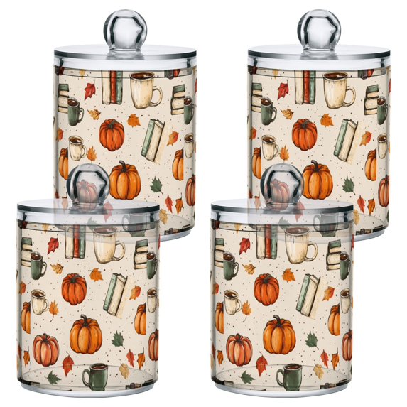 Yayeee 4 Pack Qtip Holder Bathroom Cotton Swab Canister with Lid Clear Dispenser Set, Beige Fall Coffee