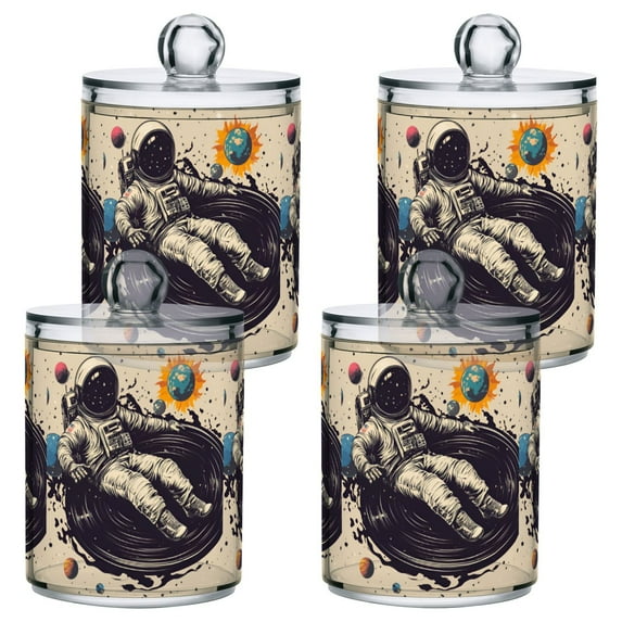 Yayeee 4 Pack Qtip Holder Bathroom Cotton Swab Canister with Lid Clear Dispenser Set, Beige Record