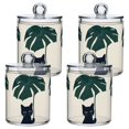 thumbnail image 1 of Yayeee 4 Pack Qtip Holder Bathroom Cotton Swab Canister with Lid Clear Dispenser Set, Black Cat Plants, 1 of 6