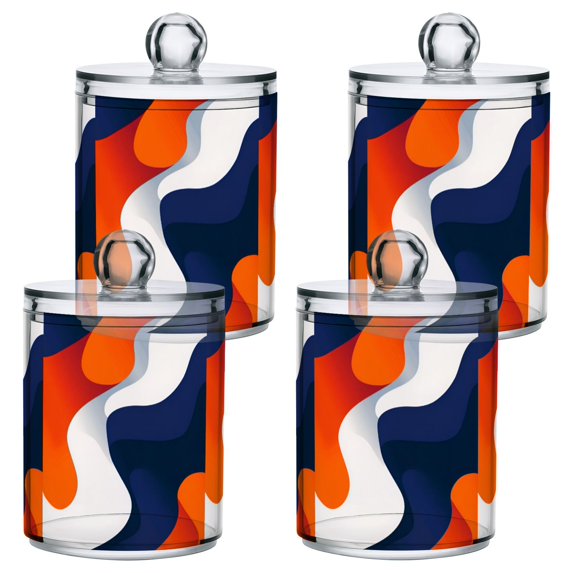 Yayeee 4 Pack Qtip Holder Bathroom Cotton Swab Canister with Lid Clear Dispenser Set, Blue Abstract Wavy