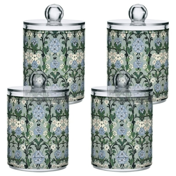Yayeee 4 Pack Qtip Holder Bathroom Cotton Swab Canister with Lid Clear Dispenser Set, Blue Blossom