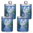 thumbnail image 1 of Yayeee 4 Pack Qtip Holder Bathroom Cotton Swab Canister with Lid Clear Dispenser Set, Blue Sky and River, 1 of 6