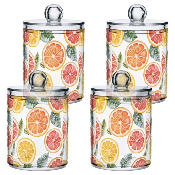 Yayeee 4 Pack Qtip Holder Bathroom Cotton Swab Canister with Lid Clear Dispenser Set, Candy Grapefruit Slices