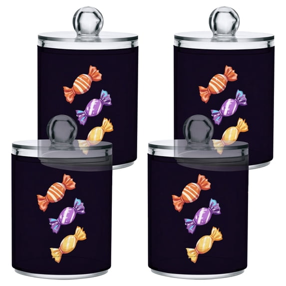 Yayeee 4 Pack Qtip Holder Bathroom Cotton Swab Canister with Lid Clear Dispenser Set, Cartoon Candy