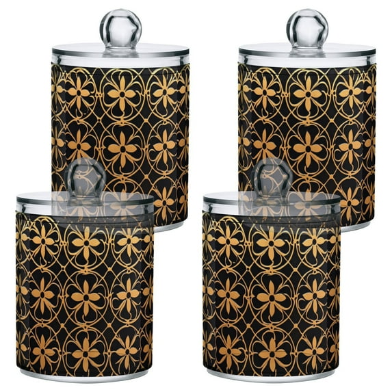 Yayeee 4 Pack Qtip Holder Bathroom Cotton Swab Canister with Lid Clear Dispenser Set, Classic Floral