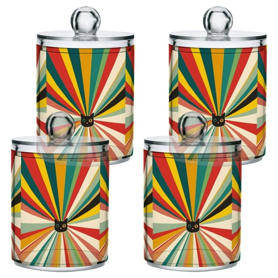 Yayeee 4 Pack Qtip Holder Bathroom Cotton Swab Canister with Lid Clear Dispenser Set, Colorful Cat