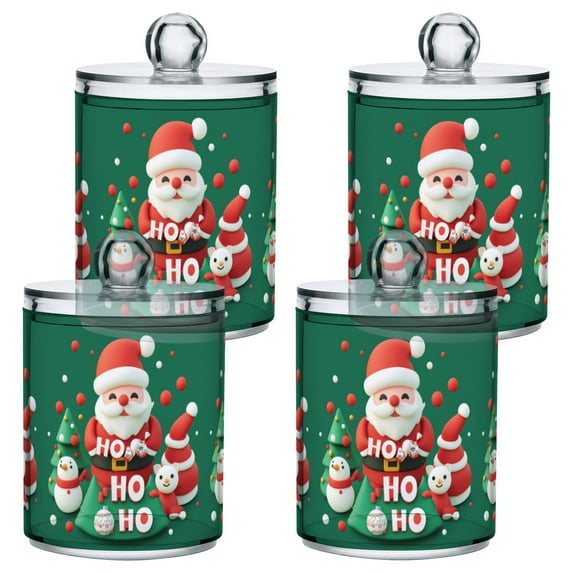 Yayeee 4 Pack Qtip Holder Bathroom Cotton Swab Canister with Lid Clear Dispenser Set, Cute Christmas Pattern