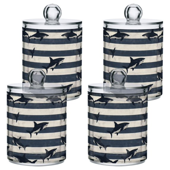 Yayeee 4 Pack Qtip Holder Bathroom Cotton Swab Canister with Lid Clear Dispenser Set, Dark Sharks
